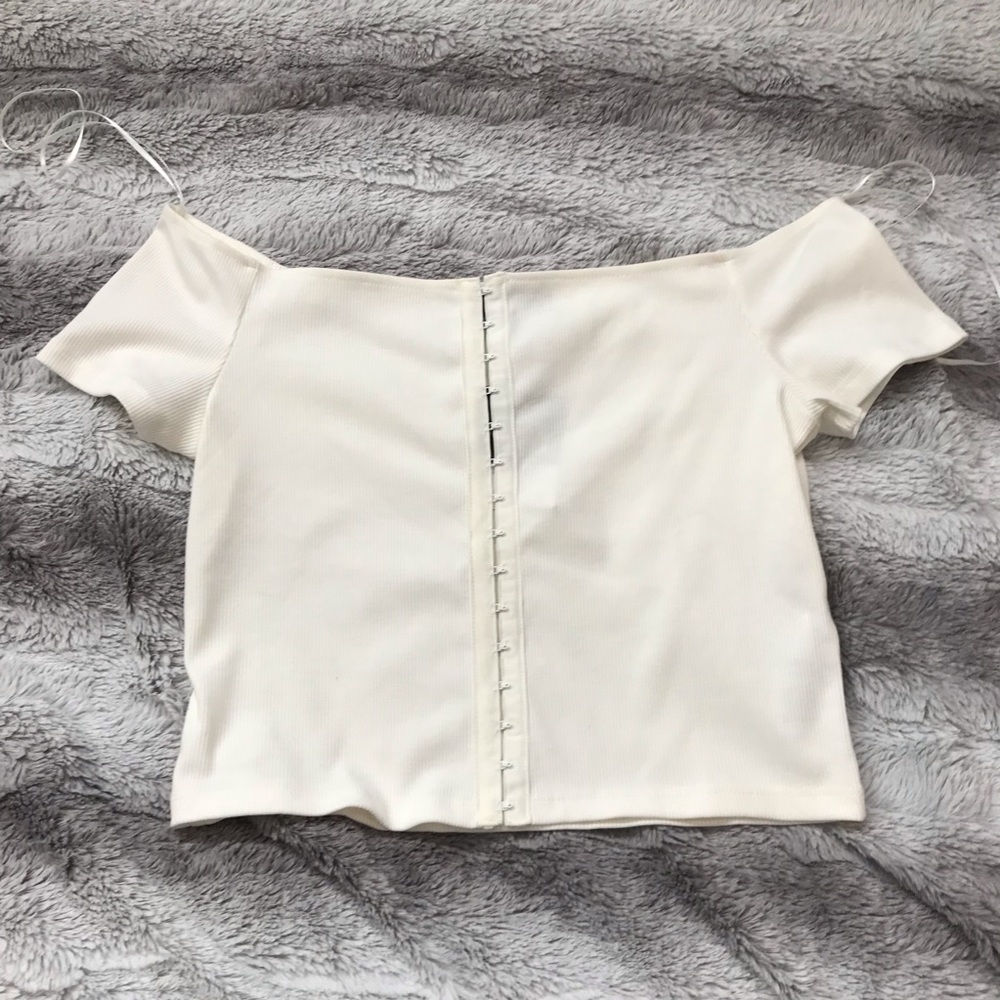 TOP SHOP White off the shoulder shirt
